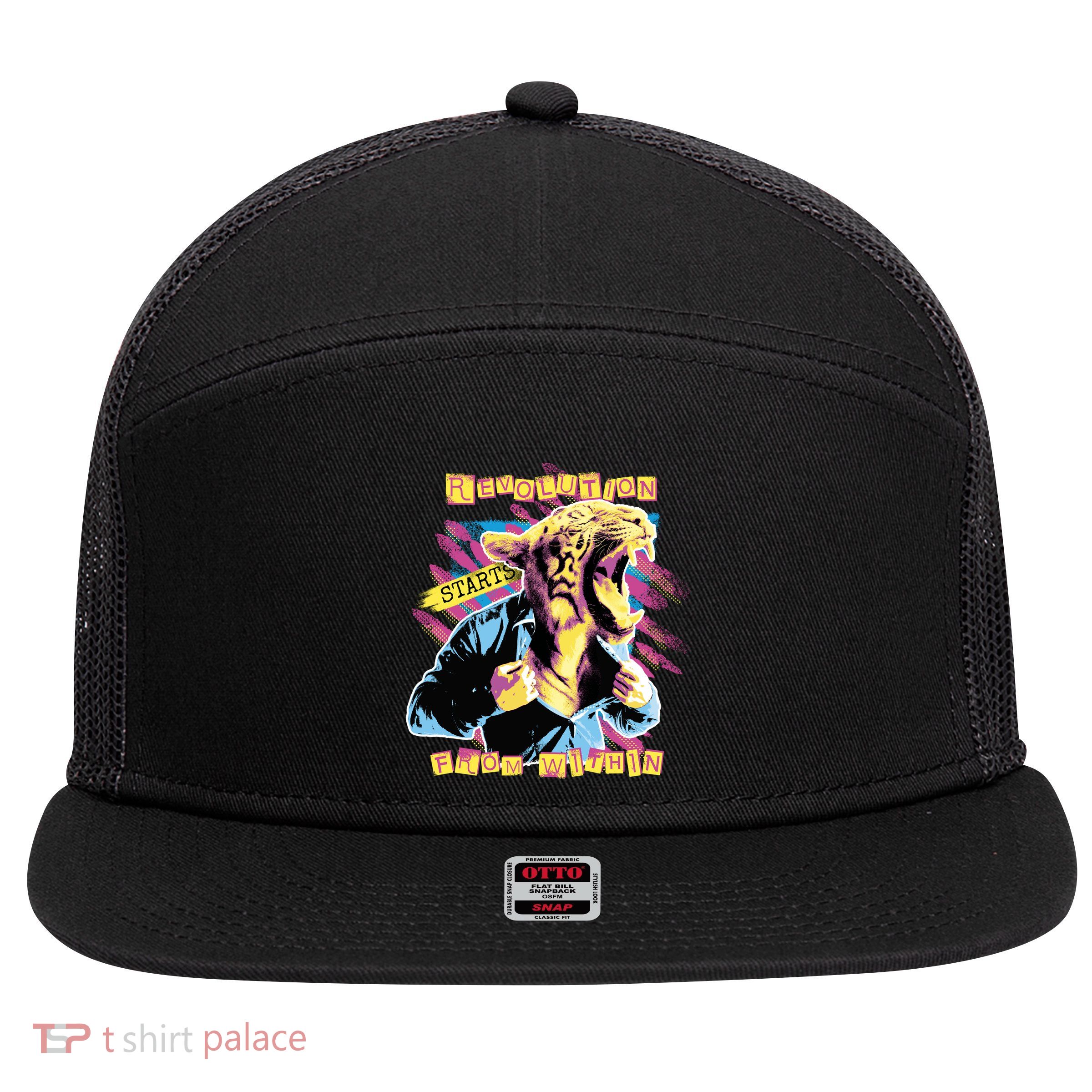 Revolution Starts From Within Lion Quote 7 Panel Mesh Trucker Snapback Hat
