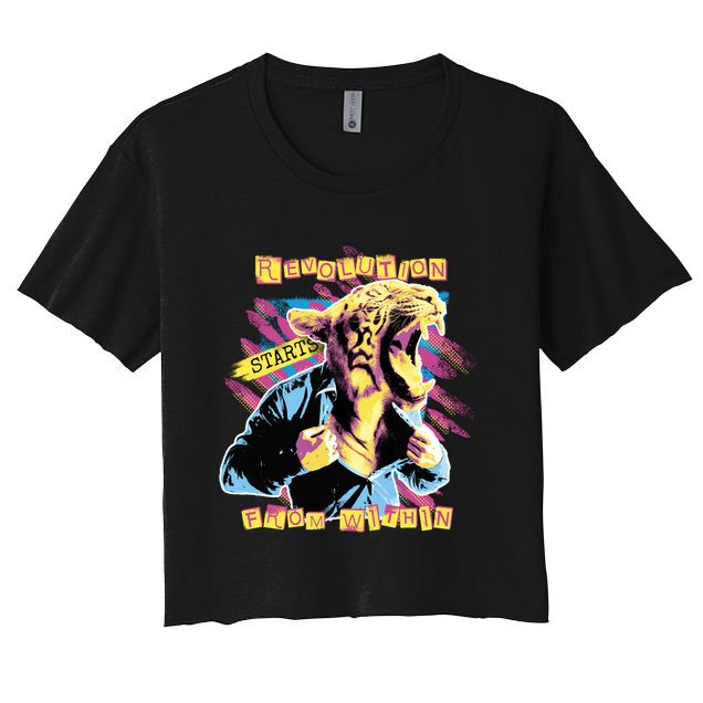 Revolution Starts From Within Lion Quote Crop Top