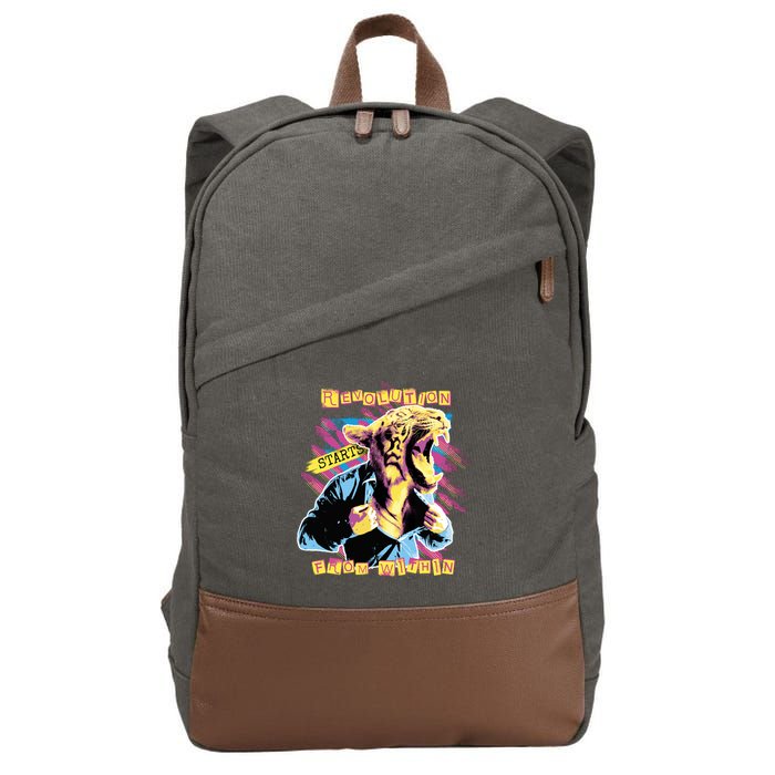 Revolution Starts From Within Lion Quote Cotton Canvas Backpack