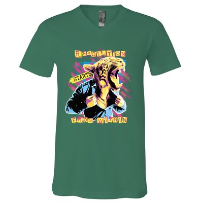 Revolution Starts From Within Lion Quote V-Neck T-Shirt