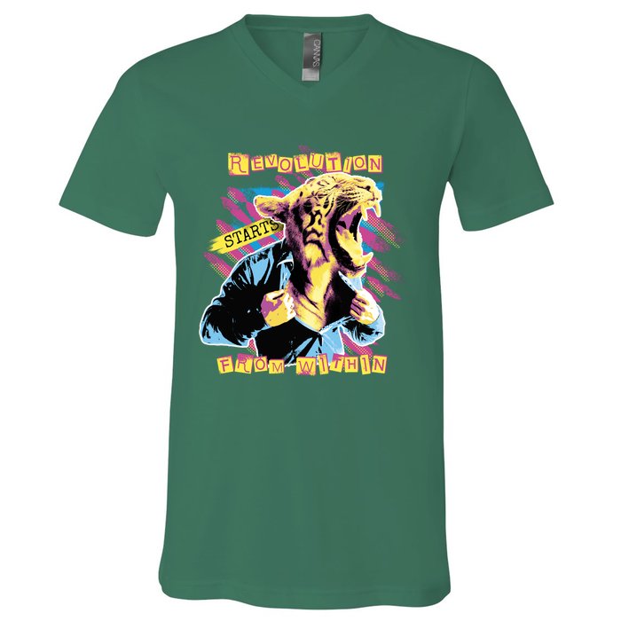 Revolution Starts From Within Lion Quote V-Neck T-Shirt