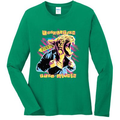 Revolution Starts From Within Lion Quote Ladies Long Sleeve Shirt