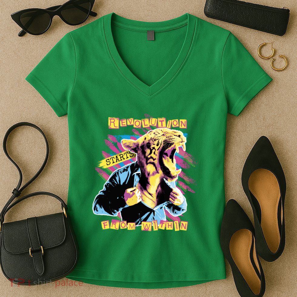 Revolution Starts From Within Lion Quote Women's V-Neck T-Shirt