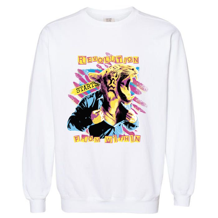 Revolution Starts From Within Lion Quote Garment-Dyed Sweatshirt