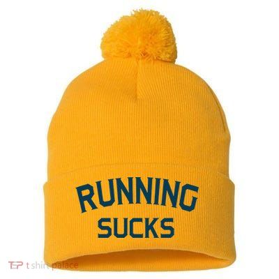 Running Sucks Funny Sport Runner Gift Idea Pom Pom 12in Knit Beanie