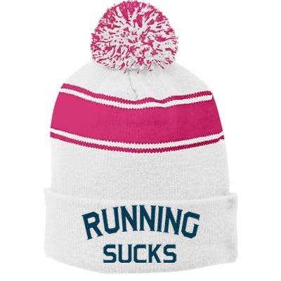 Running Sucks Funny Sport Runner Gift Idea Stripe Pom Pom Beanie