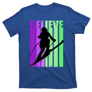 Retro Skiing Females Downhill Skiing Alpine Ski Funny Gift T-Shirt