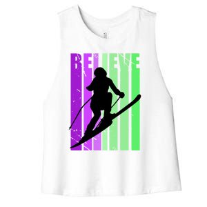 Retro Skiing Females Downhill Skiing Alpine Ski Funny Gift Women's Racerback Cropped Tank