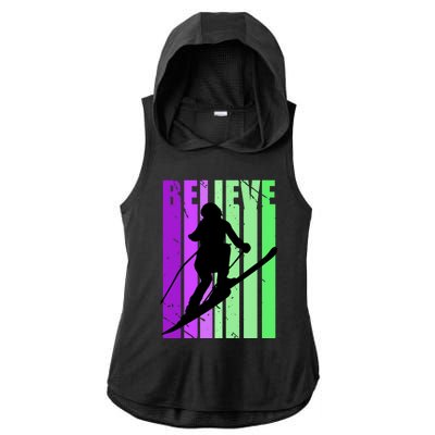 Retro Skiing Females Downhill Skiing Alpine Ski Great Gift Ladies PosiCharge Tri-Blend Wicking Draft Hoodie Tank