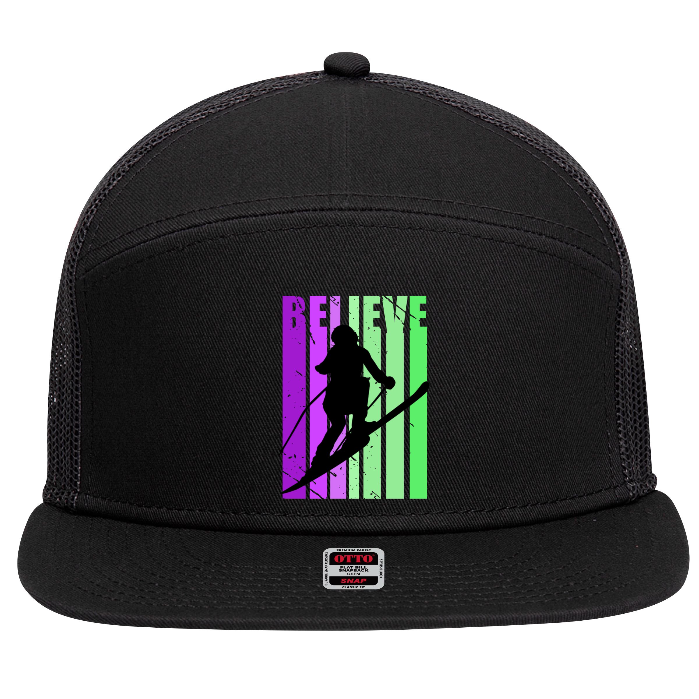 Retro Skiing Females Downhill Skiing Alpine Ski Great Gift 7 Panel Mesh Trucker Snapback Hat