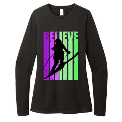 Retro Skiing Females Downhill Skiing Alpine Ski Great Gift Womens CVC Long Sleeve Shirt