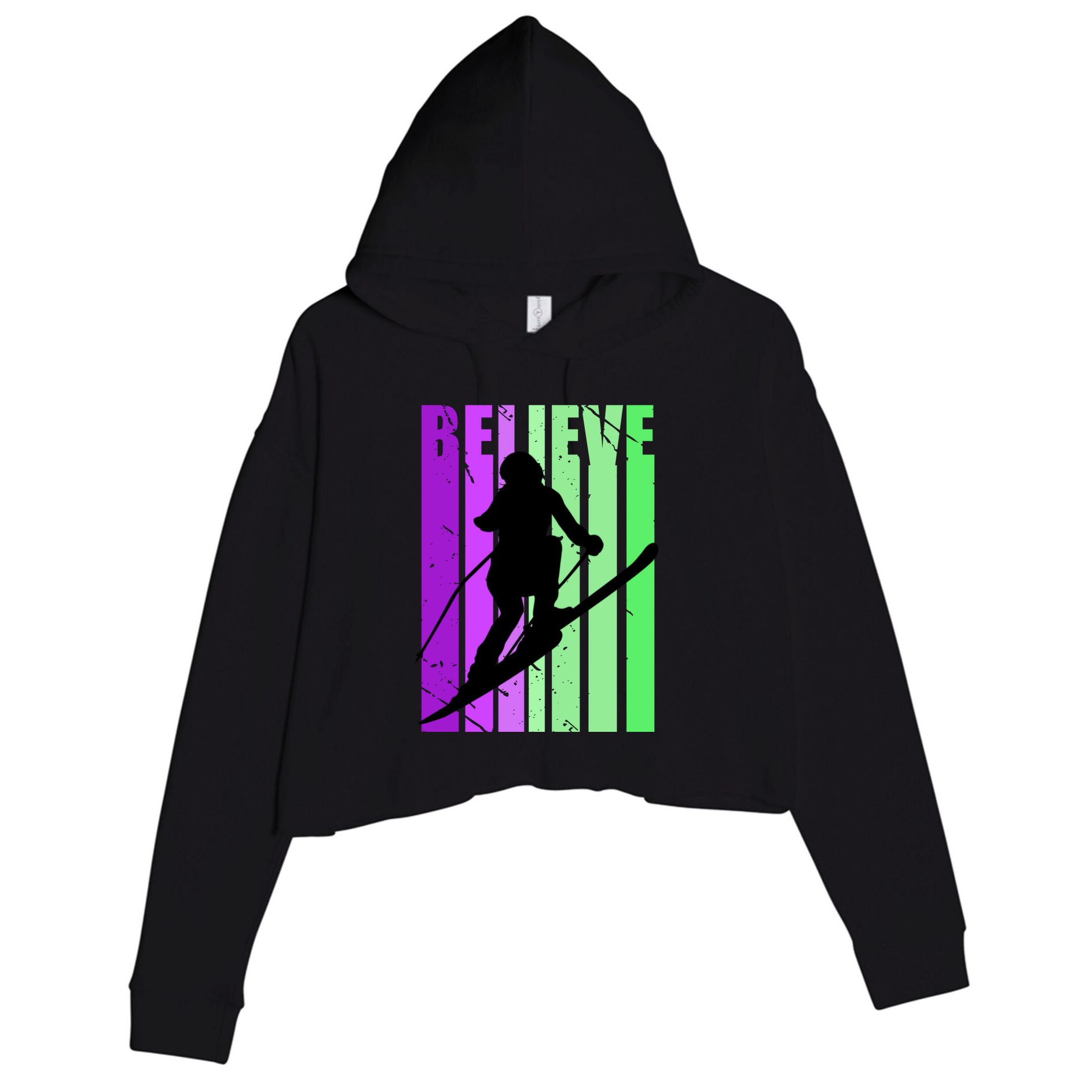 Retro Skiing Females Downhill Skiing Alpine Ski Great Gift Crop Fleece Hoodie