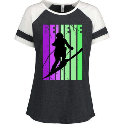 Retro Skiing Females Downhill Skiing Alpine Ski Great Gift Enza Ladies Jersey Colorblock Tee