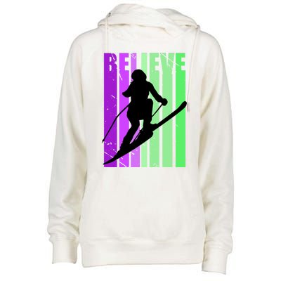 Retro Skiing Females Downhill Skiing Alpine Ski Great Gift Womens Funnel Neck Pullover Hood