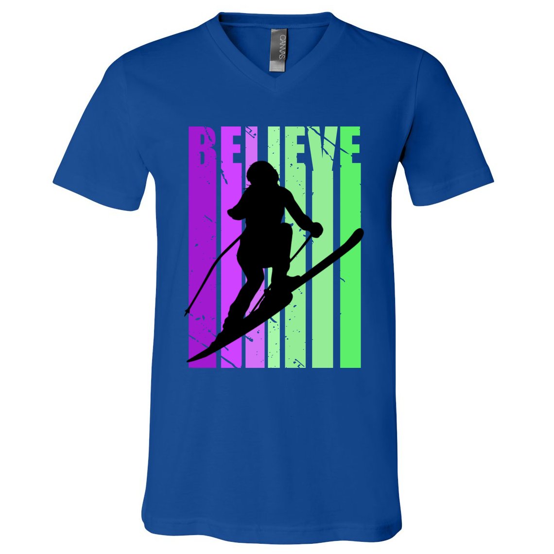 Retro Skiing Females Downhill Skiing Alpine Ski Great Gift V-Neck T-Shirt