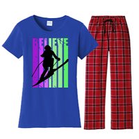 Retro Skiing Females Downhill Skiing Alpine Ski Great Gift Women's Flannel Pajama Set