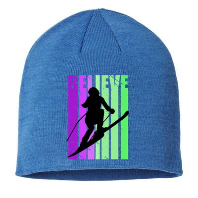 Retro Skiing Females Downhill Skiing Alpine Ski Great Gift Sustainable Beanie