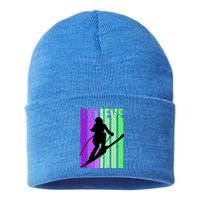 Retro Skiing Females Downhill Skiing Alpine Ski Great Gift Sustainable Knit Beanie