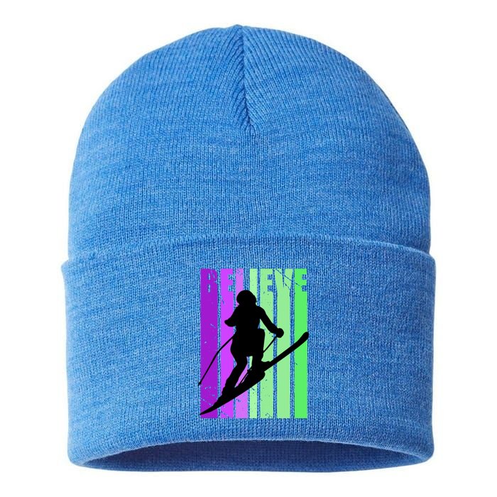 Retro Skiing Females Downhill Skiing Alpine Ski Great Gift Sustainable Knit Beanie