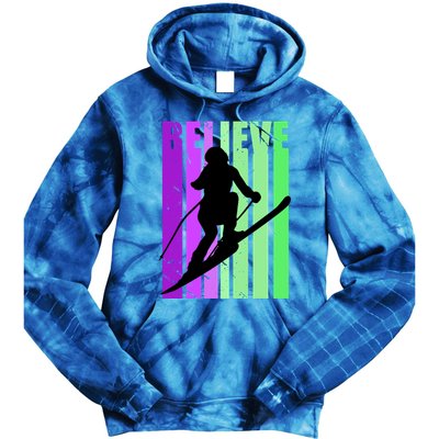 Retro Skiing Females Downhill Skiing Alpine Ski Great Gift Tie Dye Hoodie