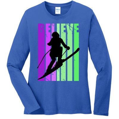 Retro Skiing Females Downhill Skiing Alpine Ski Great Gift Ladies Long Sleeve Shirt