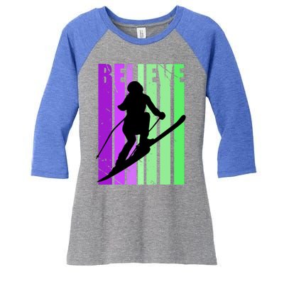 Retro Skiing Females Downhill Skiing Alpine Ski Great Gift Women's Tri-Blend 3/4-Sleeve Raglan Shirt