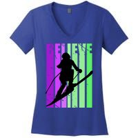 Retro Skiing Females Downhill Skiing Alpine Ski Great Gift Women's V-Neck T-Shirt