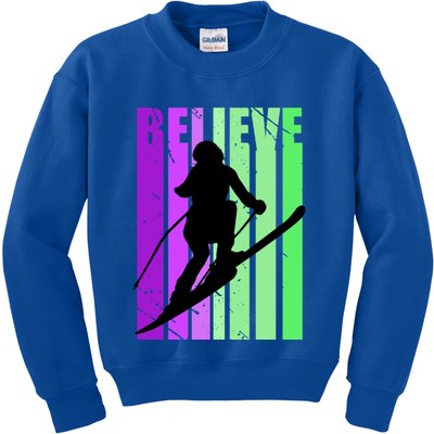 Retro Skiing Females Downhill Skiing Alpine Ski Great Gift Kids Sweatshirt