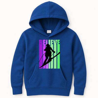 Retro Skiing Females Downhill Skiing Alpine Ski Great Gift Kids Hoodie