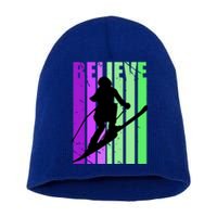 Retro Skiing Females Downhill Skiing Alpine Ski Great Gift Short Acrylic Beanie