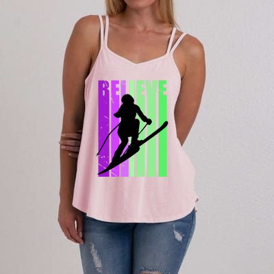 Retro Skiing Females Downhill Skiing Alpine Ski Great Gift Women's Strappy Tank