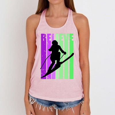 Retro Skiing Females Downhill Skiing Alpine Ski Great Gift Women's Knotted Racerback Tank