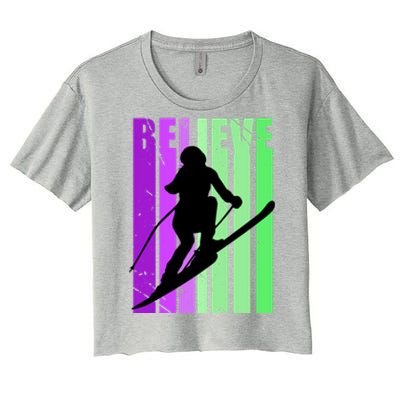 Retro Skiing Females Downhill Skiing Alpine Ski Great Gift Women's Crop Top Tee