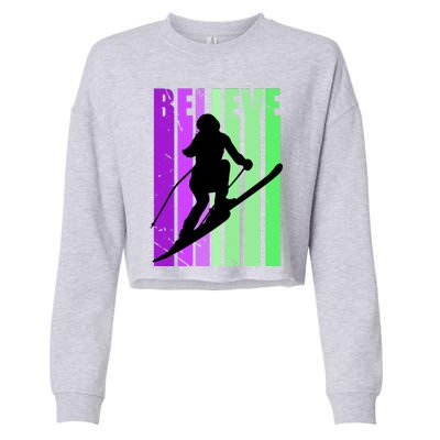 Retro Skiing Females Downhill Skiing Alpine Ski Great Gift Cropped Pullover Crew