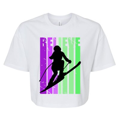 Retro Skiing Females Downhill Skiing Alpine Ski Great Gift Bella+Canvas Jersey Crop Tee