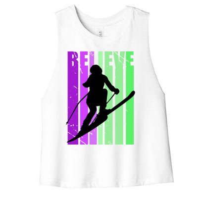 Retro Skiing Females Downhill Skiing Alpine Ski Great Gift Women's Racerback Cropped Tank