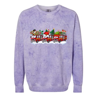 Reindeer Santa Fire Engines Firefighters Xmas Boys Gift Colorblast Crewneck Sweatshirt