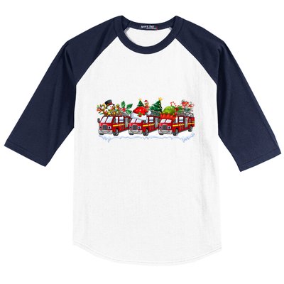 Reindeer Santa Fire Engines Firefighters Xmas Boys Gift Baseball Sleeve Shirt