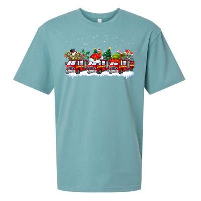 Reindeer Santa Fire Engines Firefighters Xmas Boys Gift Sueded Cloud Jersey T-Shirt