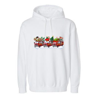 Reindeer Santa Fire Engines Firefighters Xmas Boys Gift Garment-Dyed Fleece Hoodie