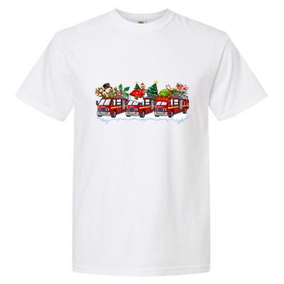 Reindeer Santa Fire Engines Firefighters Xmas Boys Gift Garment-Dyed Heavyweight T-Shirt