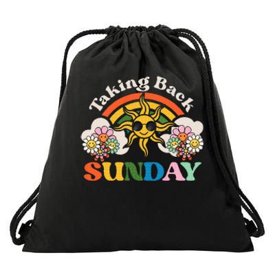 Retro Sunshine Floral Taking Rainbow Back Sunday Groovy Drawstring Bag