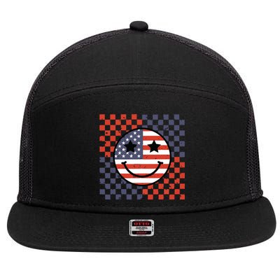 Retro Smile Face Flag 7 Panel Mesh Trucker Snapback Hat