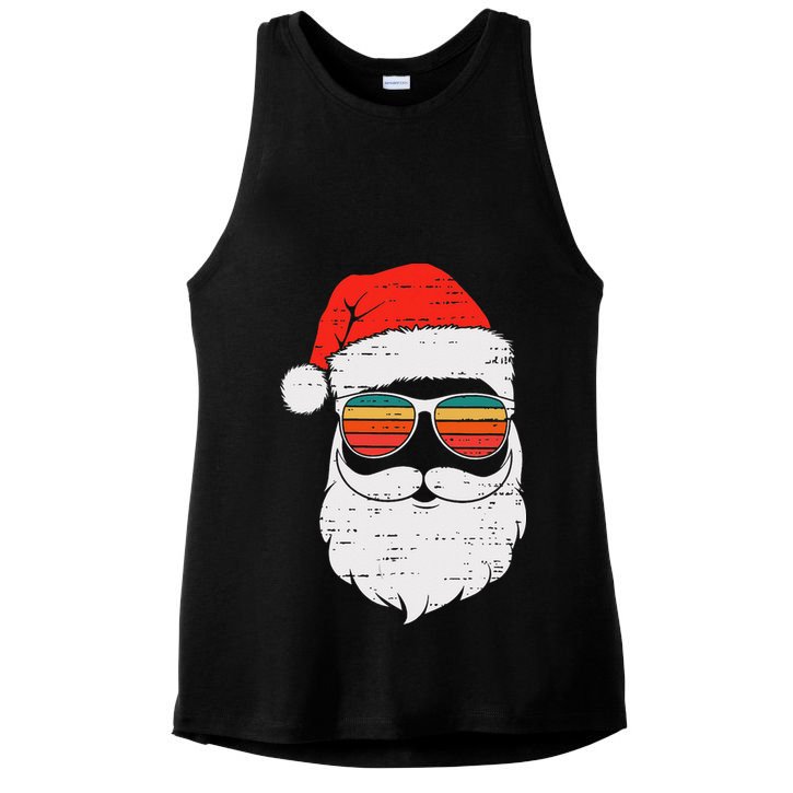 Retro Santa Face Sunglassed Christmas In July Summer Xmas Gift Ladies PosiCharge Tri-Blend Wicking Tank