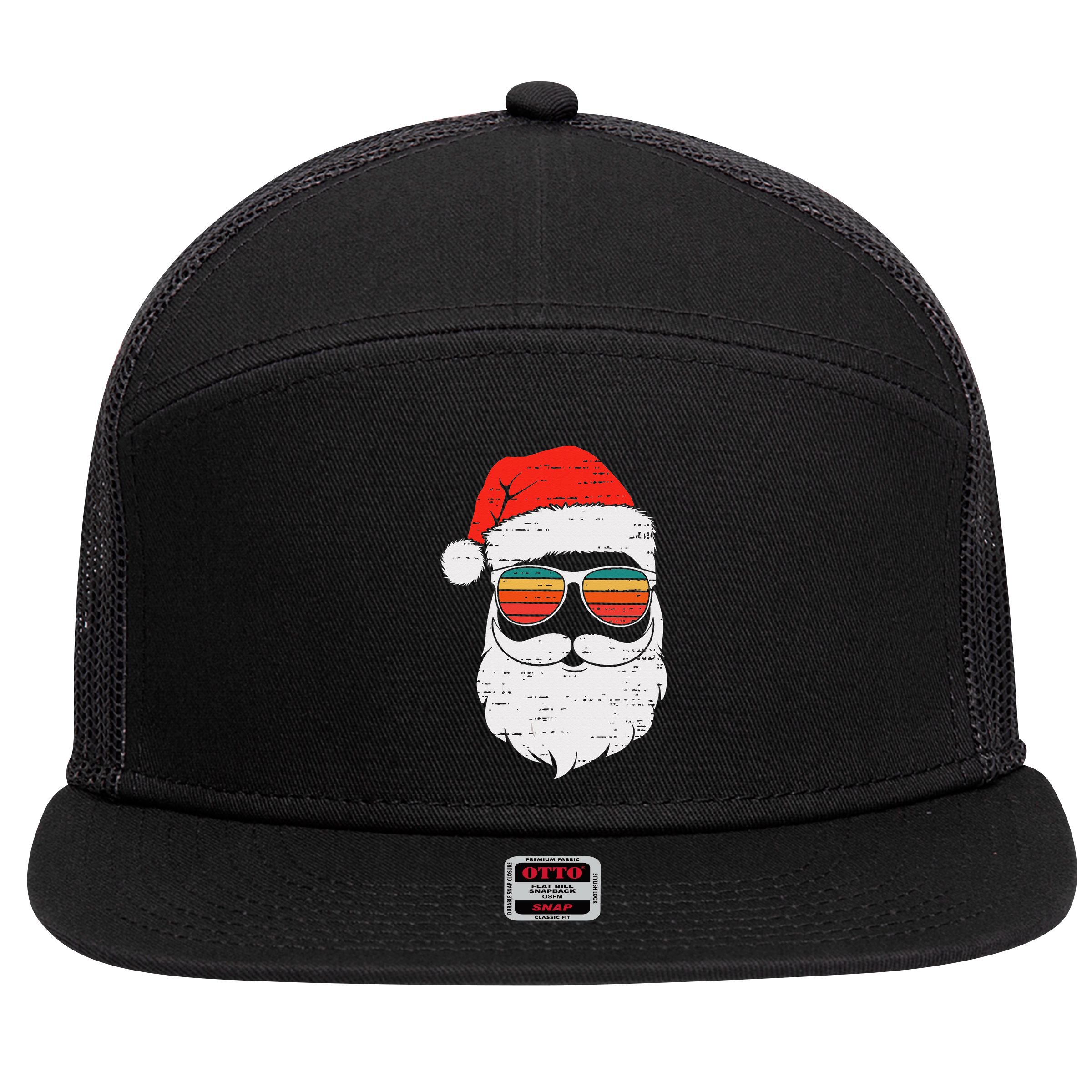 Retro Santa Face Sunglassed Christmas In July Summer Xmas Gift 7 Panel Mesh Trucker Snapback Hat