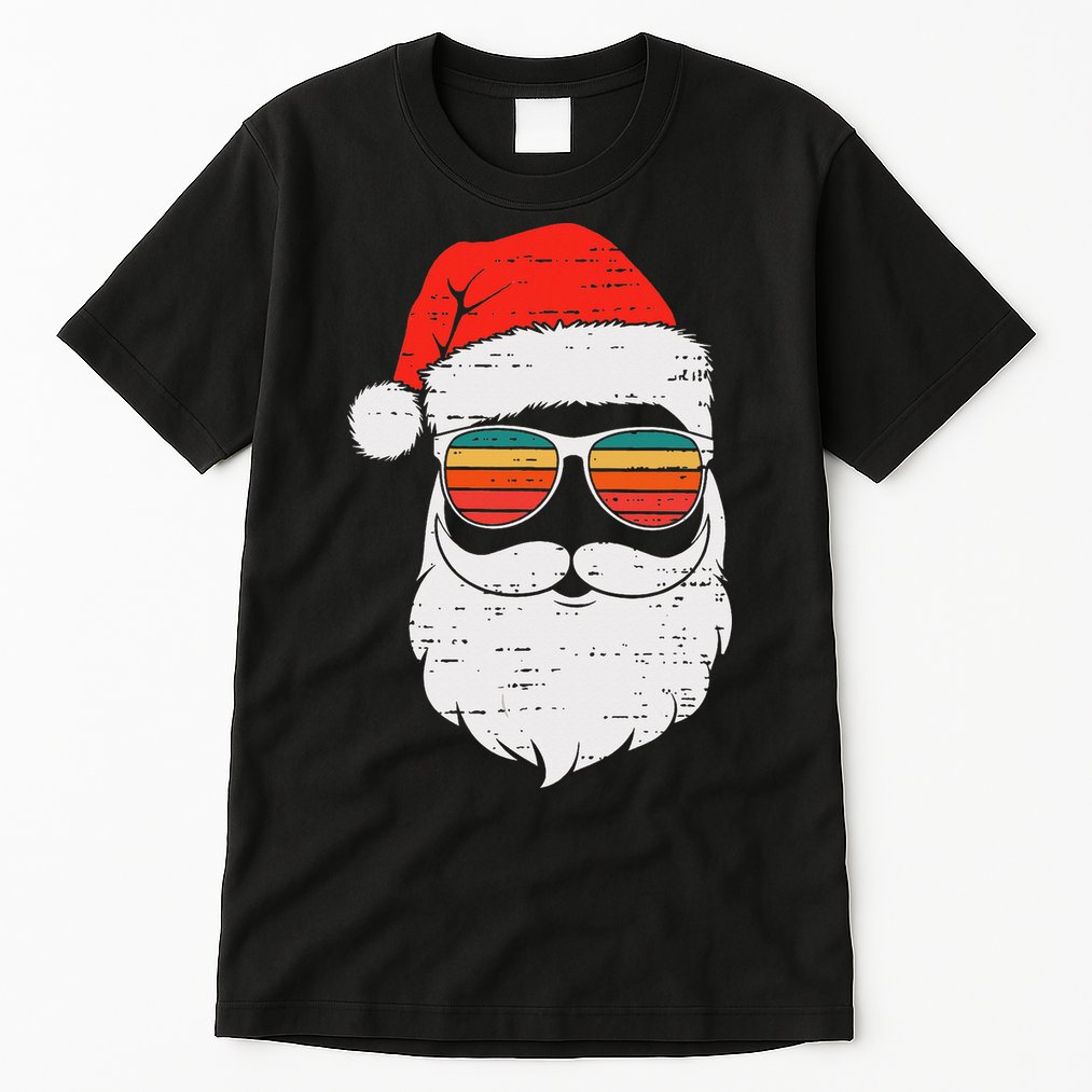 Retro Santa Face Sunglassed Christmas In July Summer Xmas Gift Tall T-Shirt