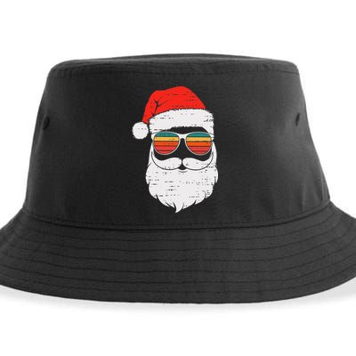 Retro Santa Face Sunglassed Christmas In July Summer Xmas Gift Sustainable Bucket Hat