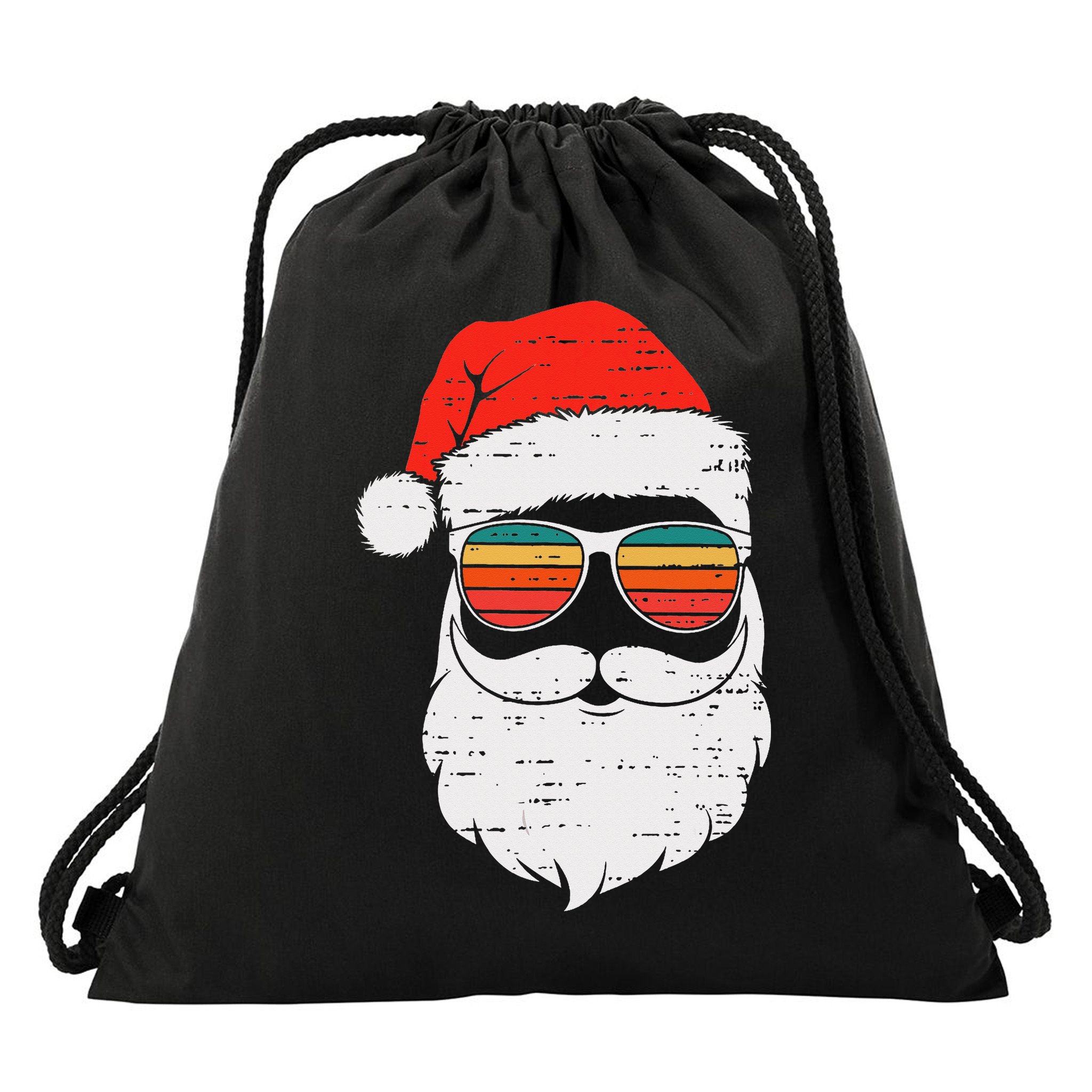 Retro Santa Face Sunglassed Christmas In July Summer Xmas Gift Drawstring Bag