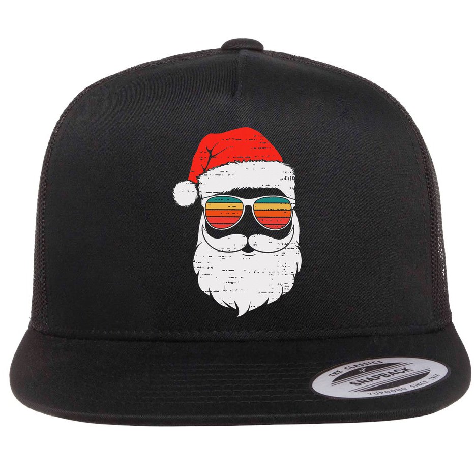 Retro Santa Face Sunglassed Christmas In July Summer Xmas Gift Flat Bill Trucker Hat