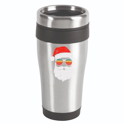 Retro Santa Face Sunglassed Christmas In July Summer Xmas Gift 16oz Travel Tumbler